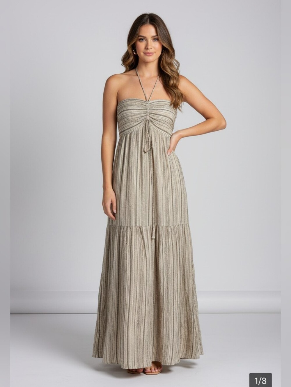 Promesa Strappy Black and Beige Maxi Dress